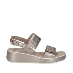 Caprice Velcro Strap Wedge Sandal Taupe Metallic