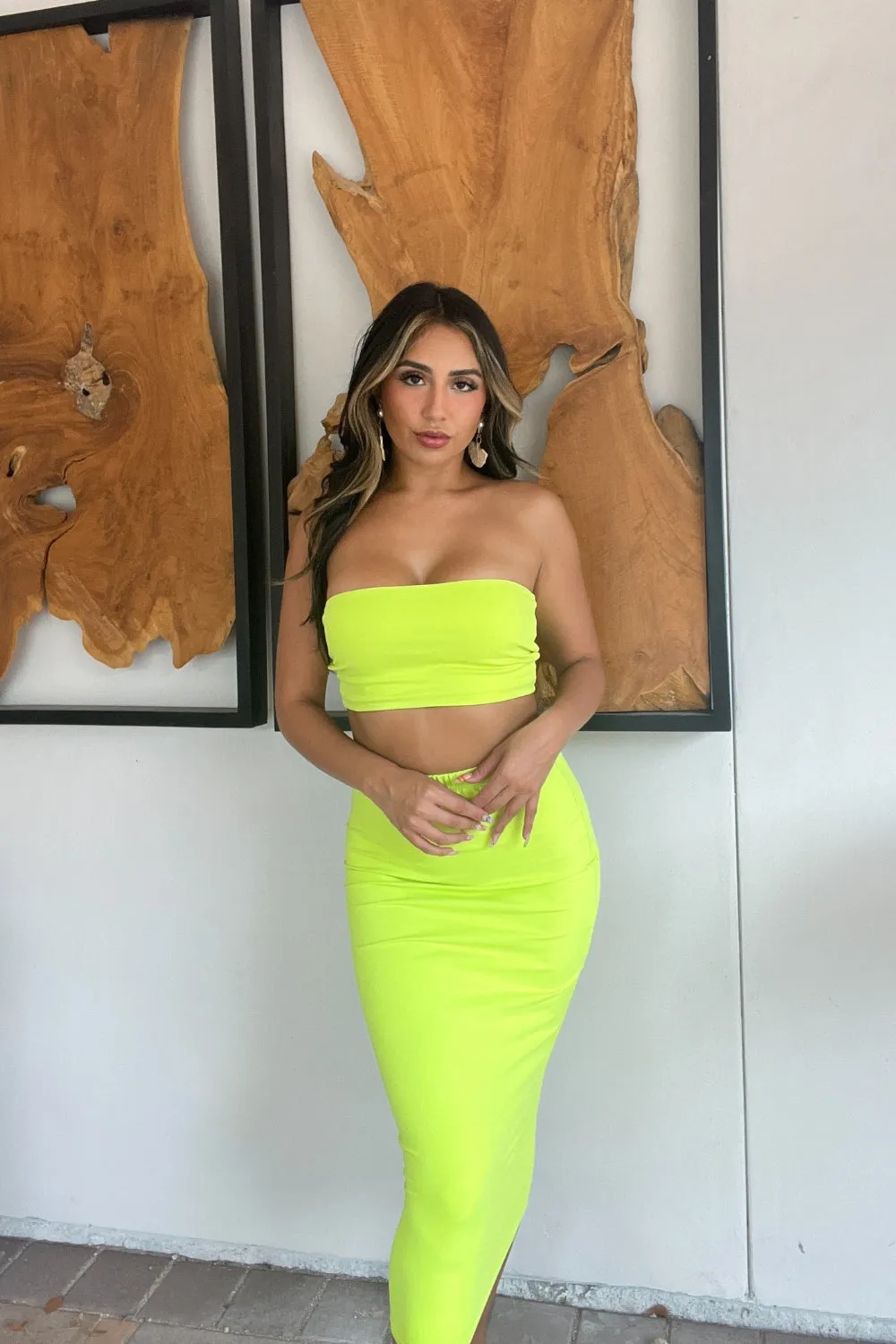 Celina Midi Skirt - Acid Lime