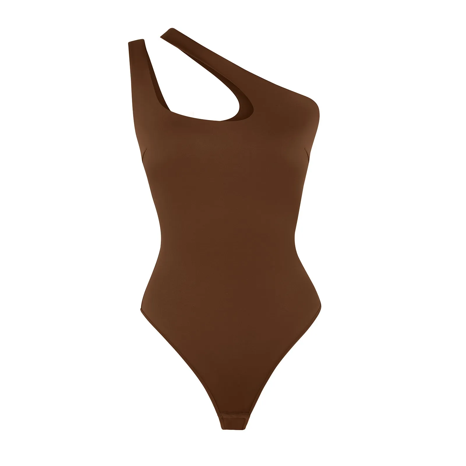 Chic Cocoa Asymmetrical One Shoulder Shaping Bodysuit