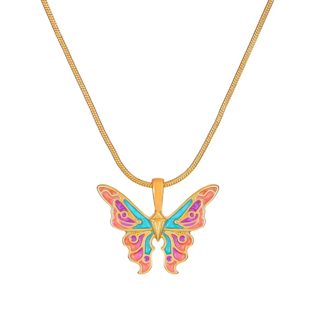 Chic Colorful Enamel Butterfly Necklace