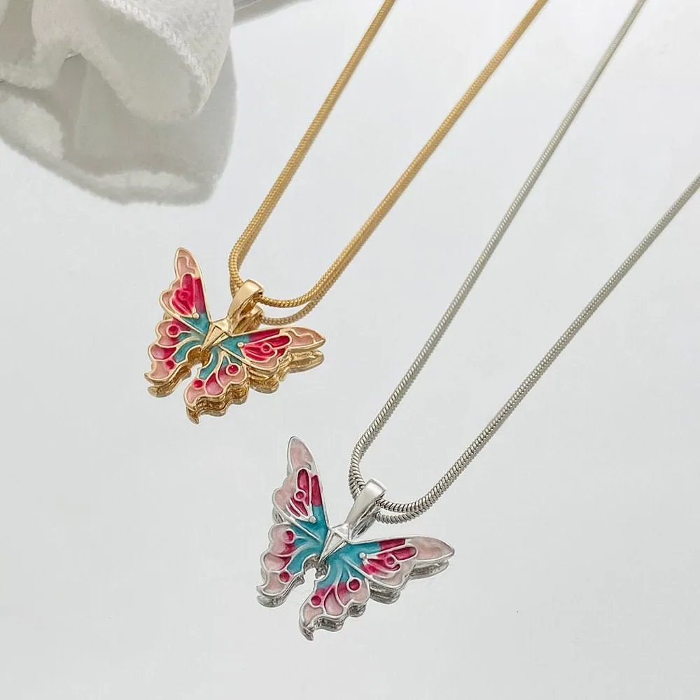 Chic Colorful Enamel Butterfly Necklace