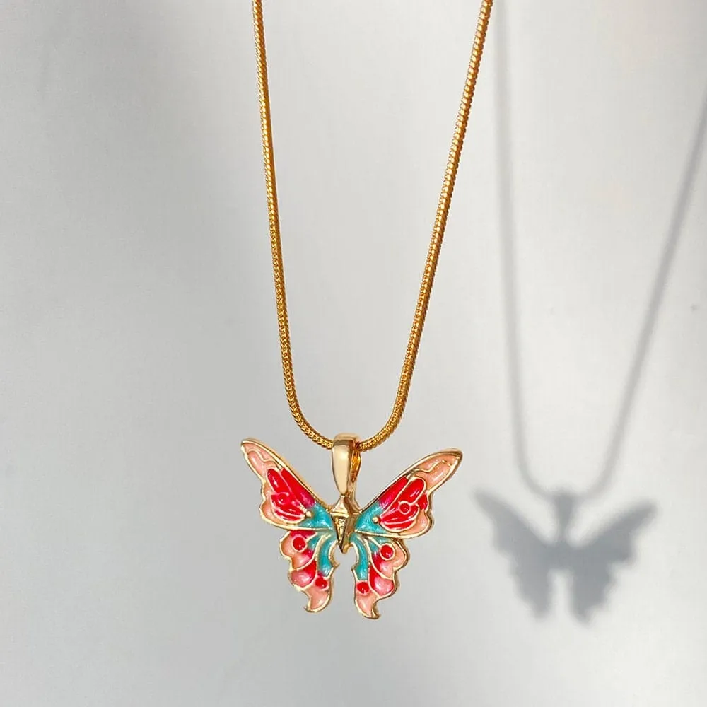 Chic Colorful Enamel Butterfly Necklace