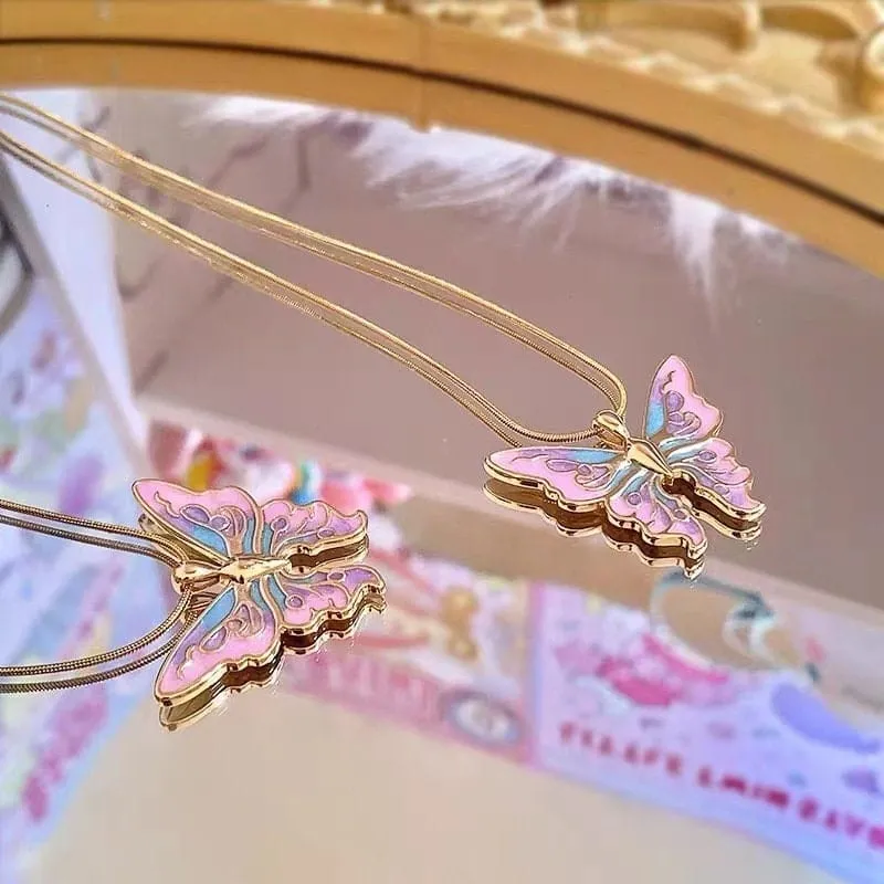 Chic Colorful Enamel Butterfly Necklace