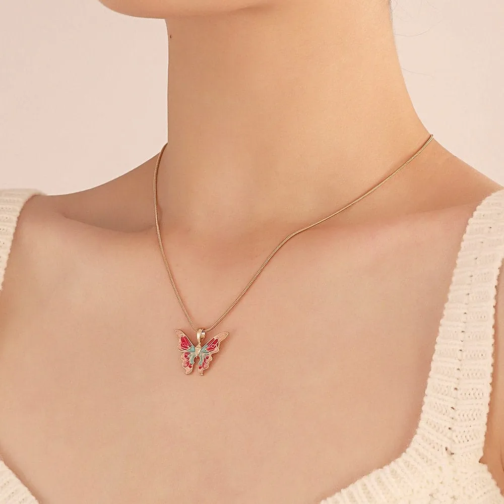 Chic Colorful Enamel Butterfly Necklace