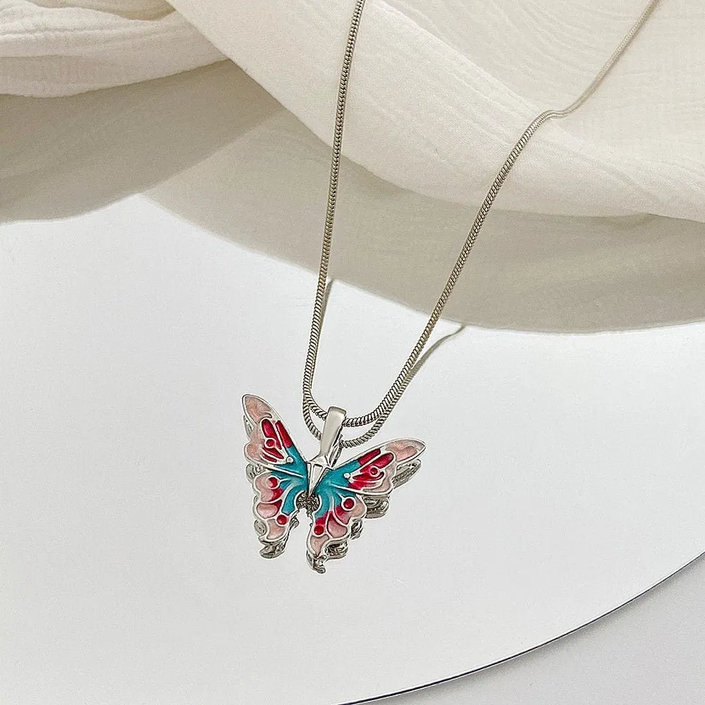 Chic Colorful Enamel Butterfly Necklace