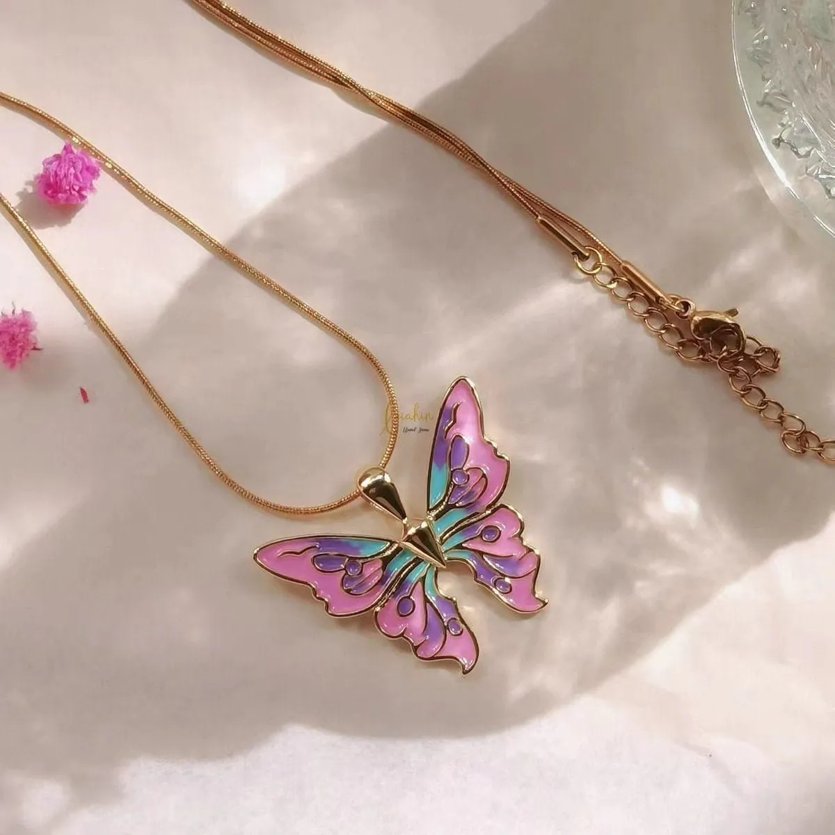 Chic Colorful Enamel Butterfly Necklace