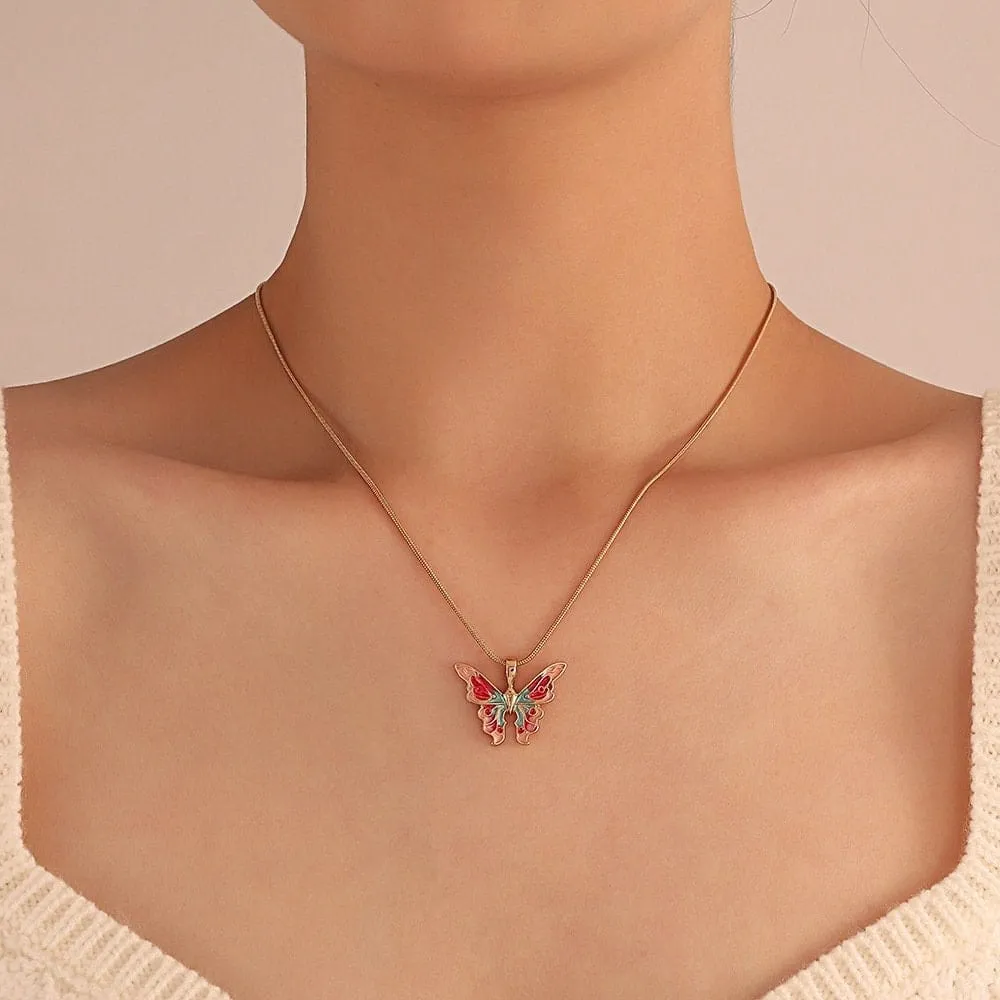 Chic Colorful Enamel Butterfly Necklace