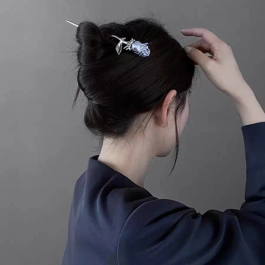Chic Colorful Rose Chignon Hair Fork Hair Pin