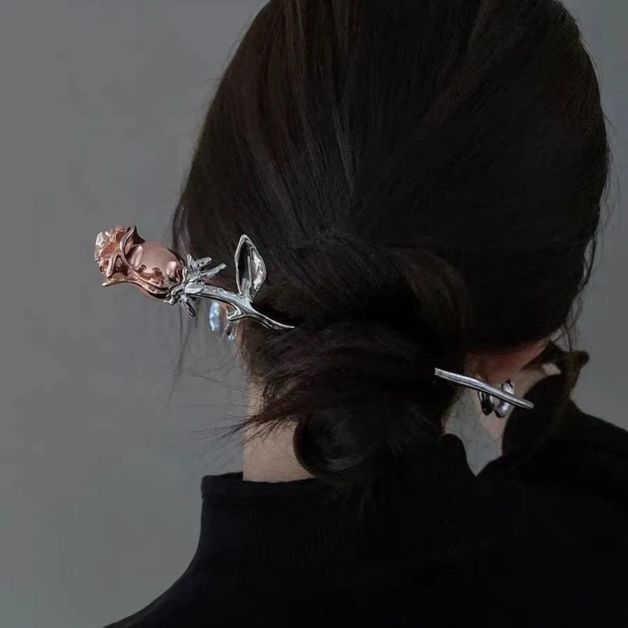 Chic Colorful Rose Chignon Hair Fork Hair Pin