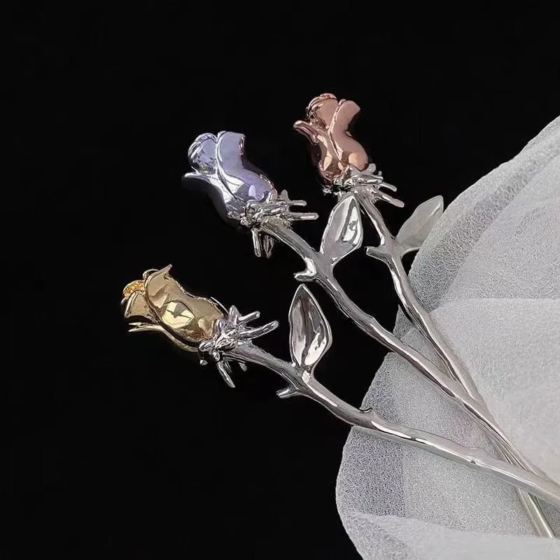 Chic Colorful Rose Chignon Hair Fork Hair Pin