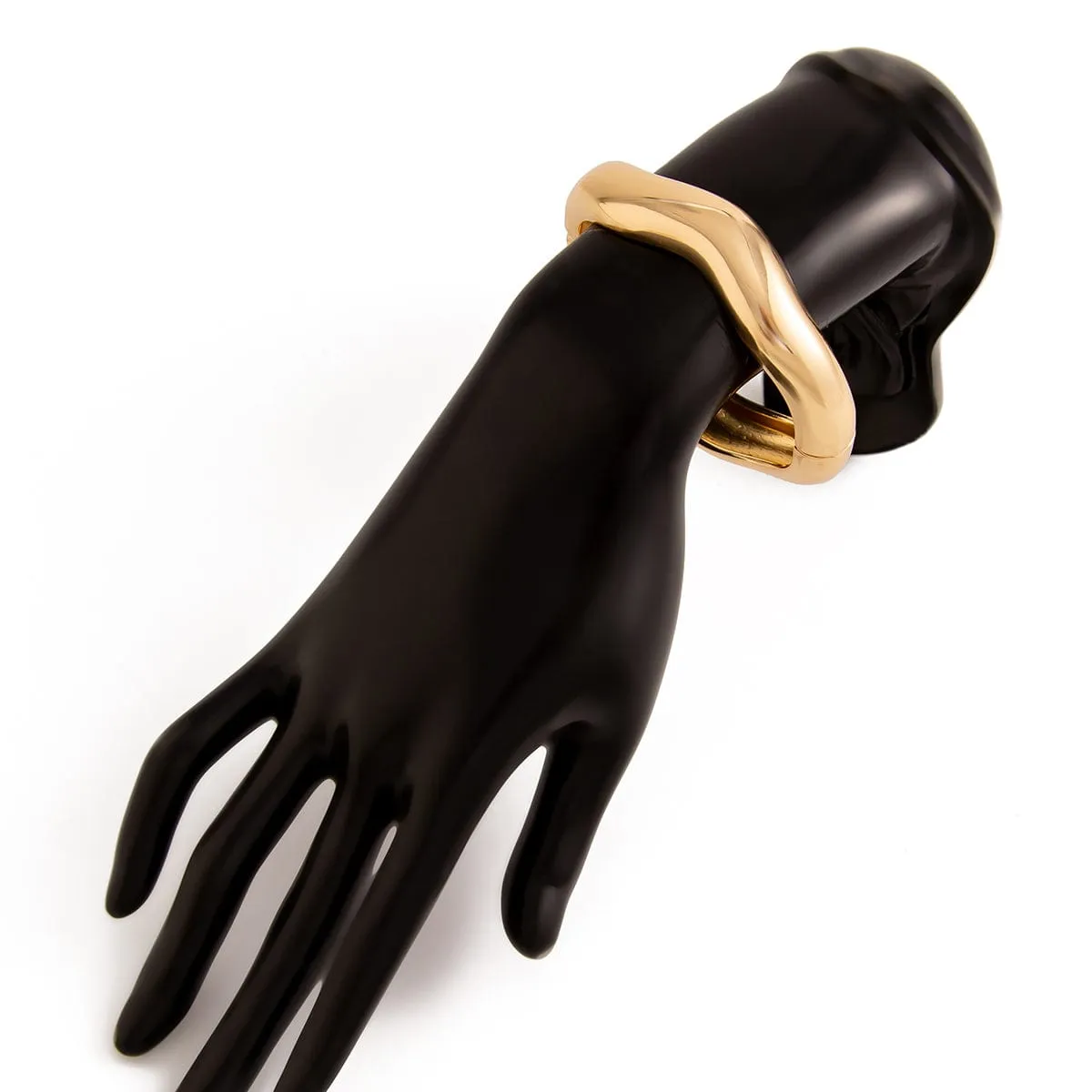 Chic Gold Silver Tone Glossy Wave Bangle Bracelet