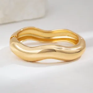 Chic Gold Silver Tone Glossy Wave Bangle Bracelet
