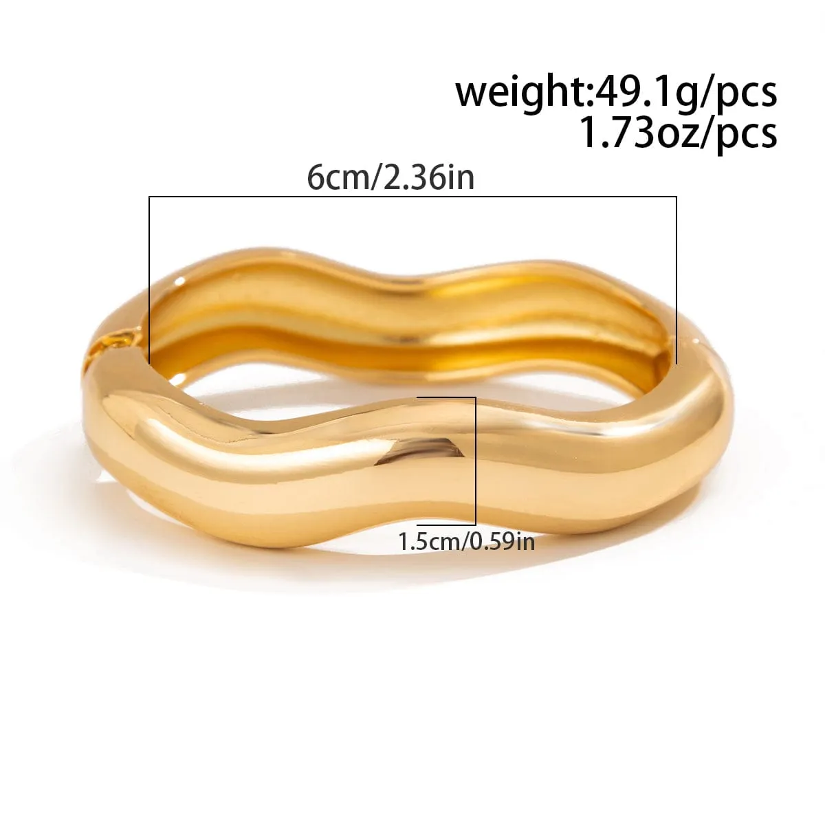 Chic Gold Silver Tone Glossy Wave Bangle Bracelet