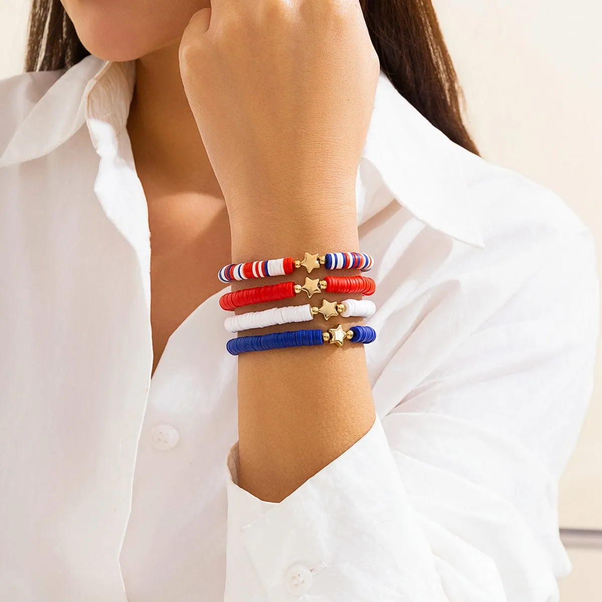 Chic Layered American Theme Star Charm Stackable Bracelet Set