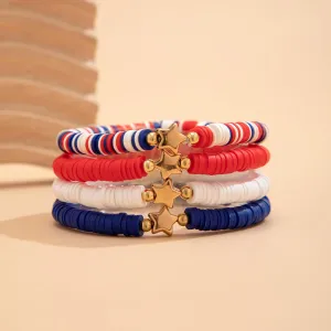 Chic Layered American Theme Star Charm Stackable Bracelet Set