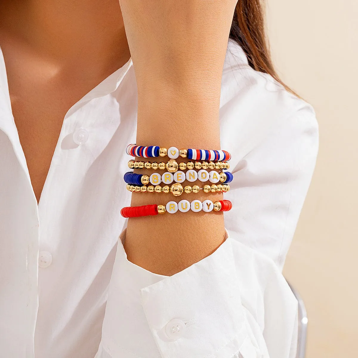 Chic Layered American Theme Star Charm Stackable Bracelet Set