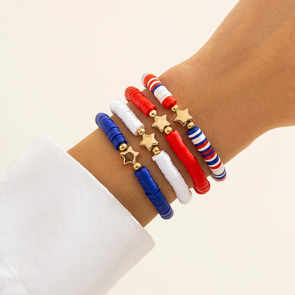 Chic Layered American Theme Star Charm Stackable Bracelet Set