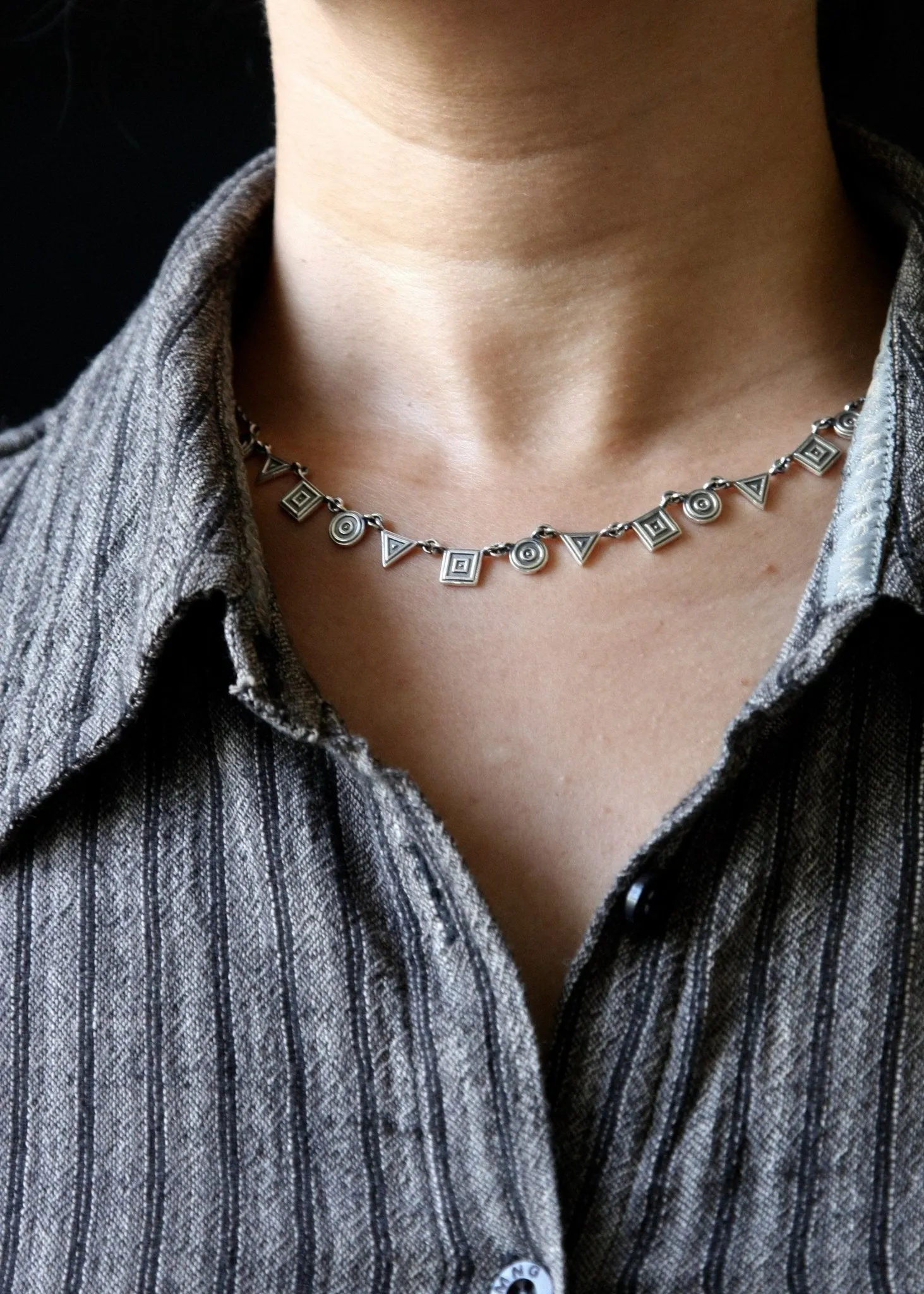 Chic, neo-tribal, geometric medley necklace