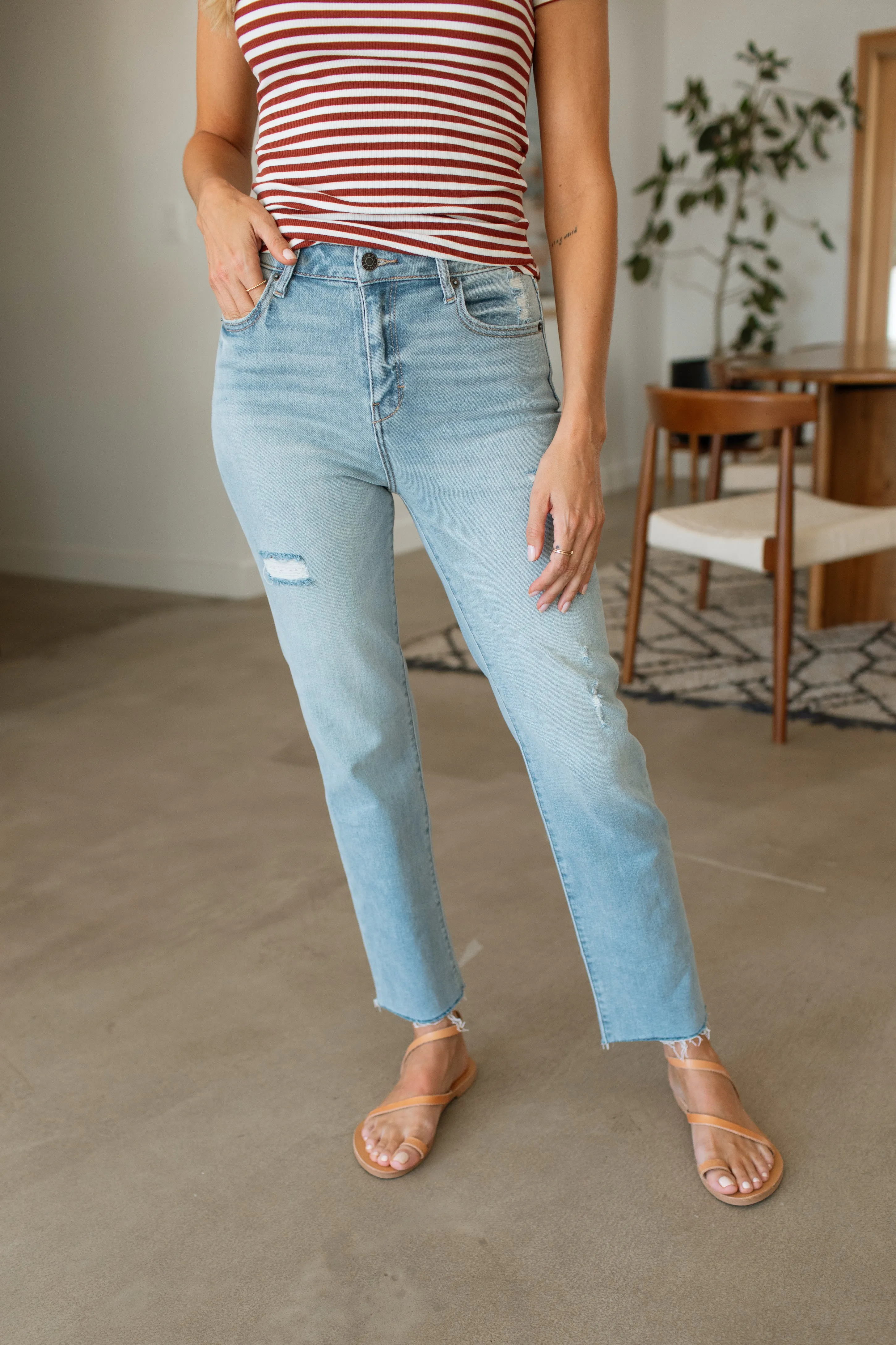 Chrissy Distressed Straight Leg Jeans