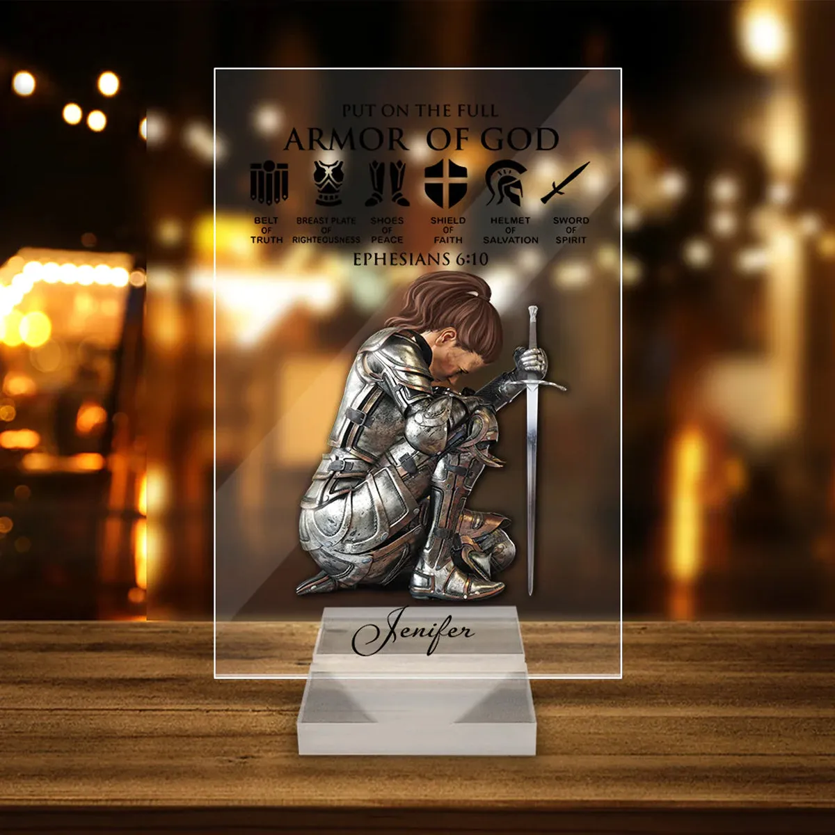 Christianartbag Night Light, Personalized Woman Warrior of God Put On The Full Armor of God Ephesians 6-10, Personalized Night Light, Christian Gift, CABNL03231023