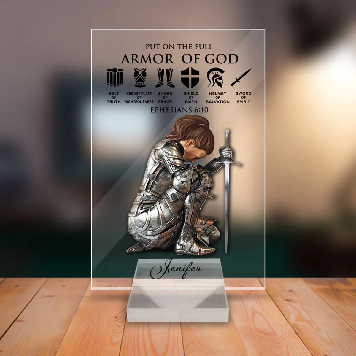 Christianartbag Night Light, Personalized Woman Warrior of God Put On The Full Armor of God Ephesians 6-10, Personalized Night Light, Christian Gift, CABNL03231023
