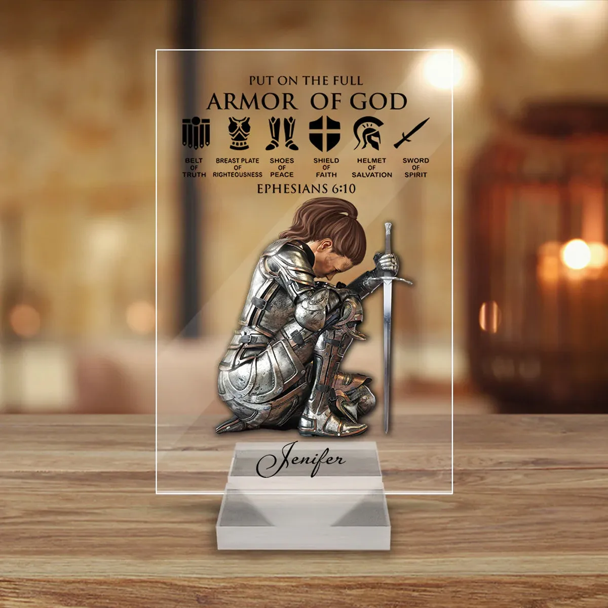 Christianartbag Night Light, Personalized Woman Warrior of God Put On The Full Armor of God Ephesians 6-10, Personalized Night Light, Christian Gift, CABNL03231023