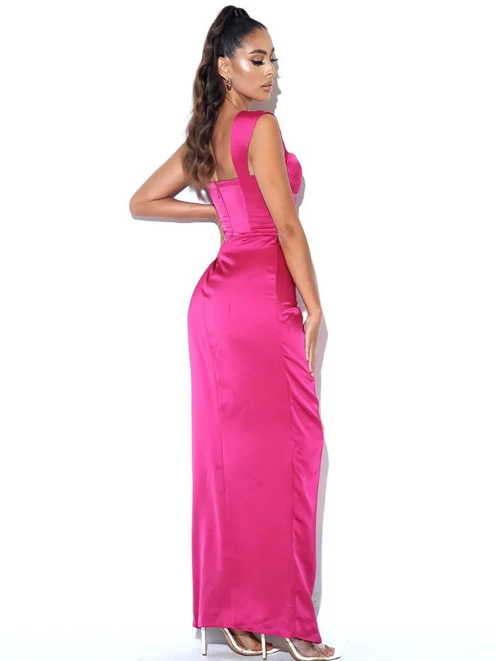 Claudia fucshia high slit corset gown