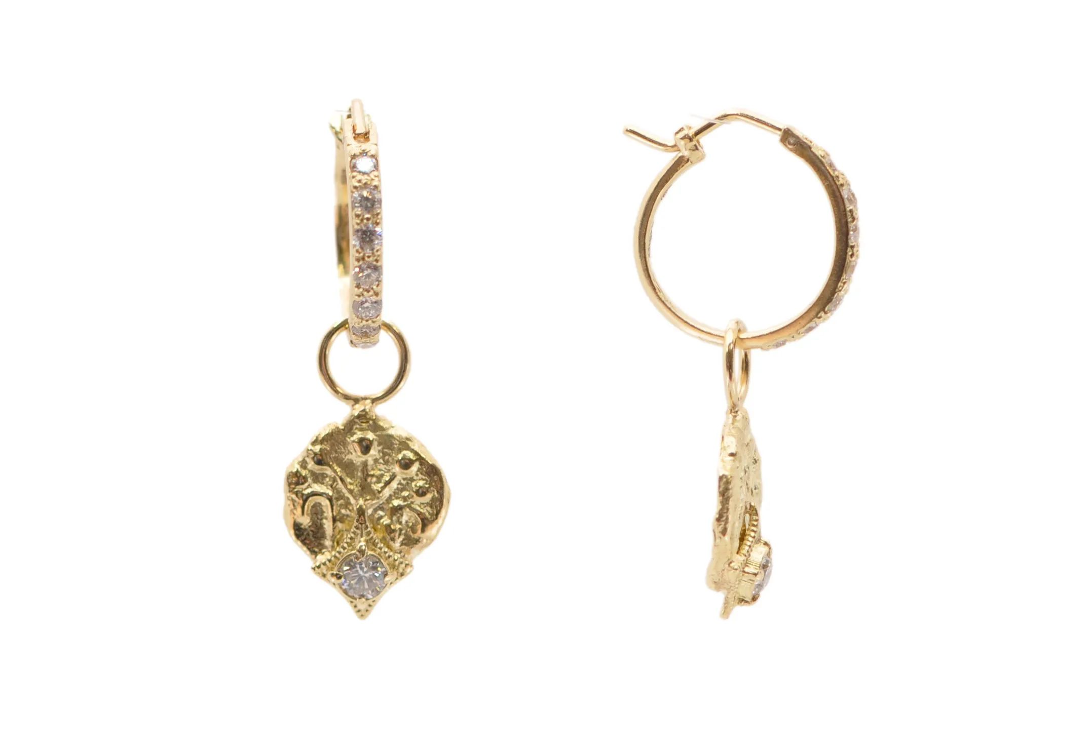 COIN ARTIFACT HUGGIE HOOP DROP EARRINGS