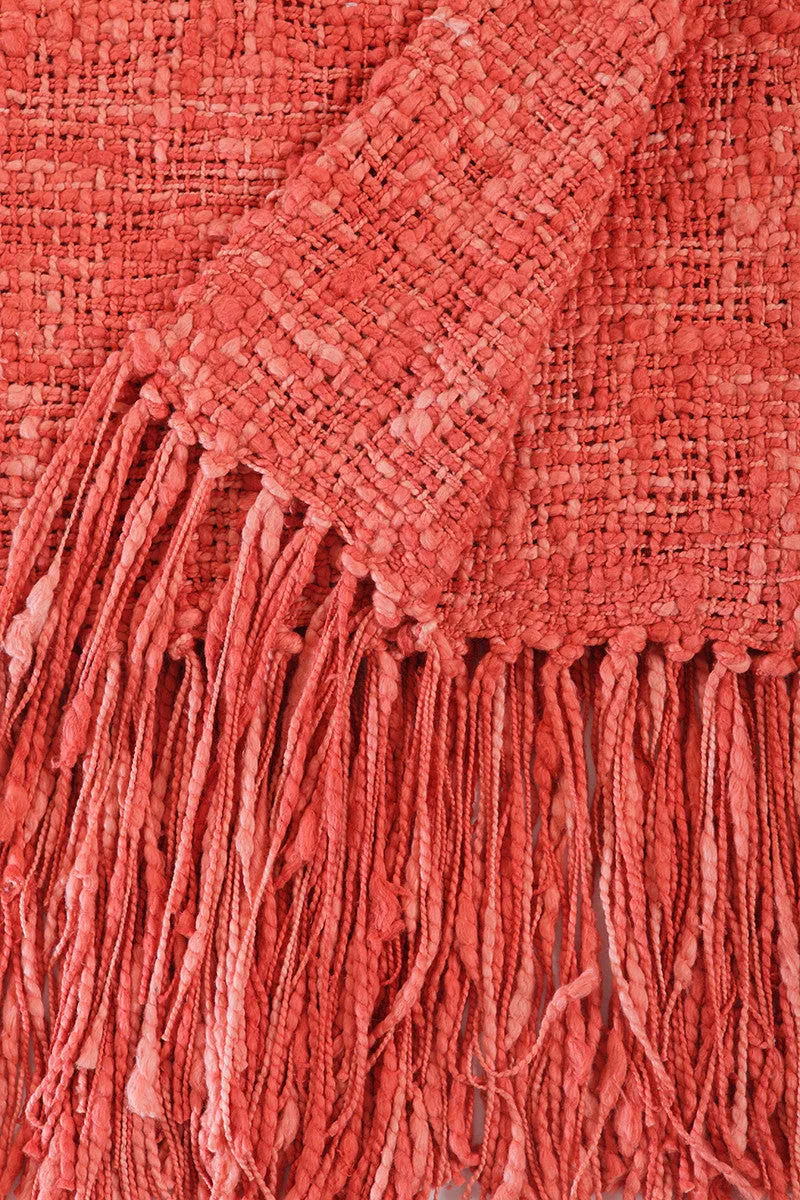 Coral Rustic Cotton Throw Blanket