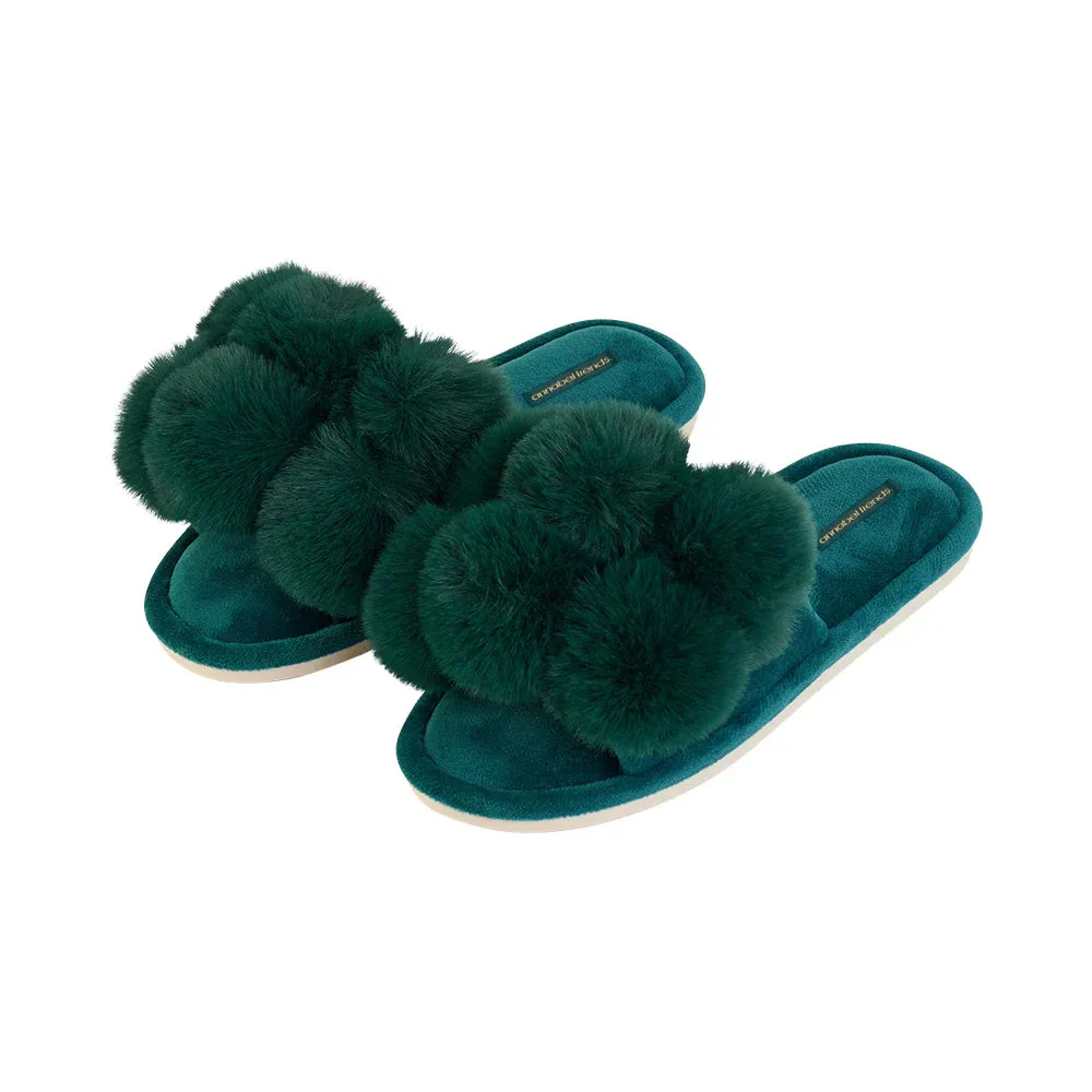 Cozy Luxe Pom POm Slippers Emerald Medium