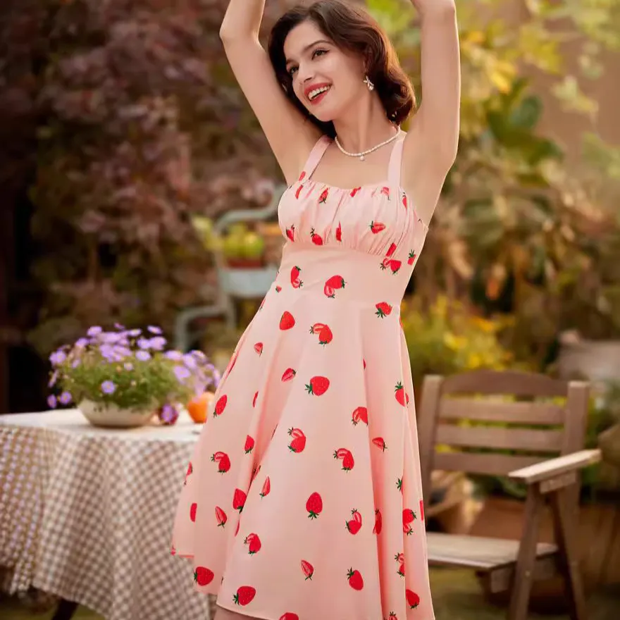 Cute print dress with suspenders