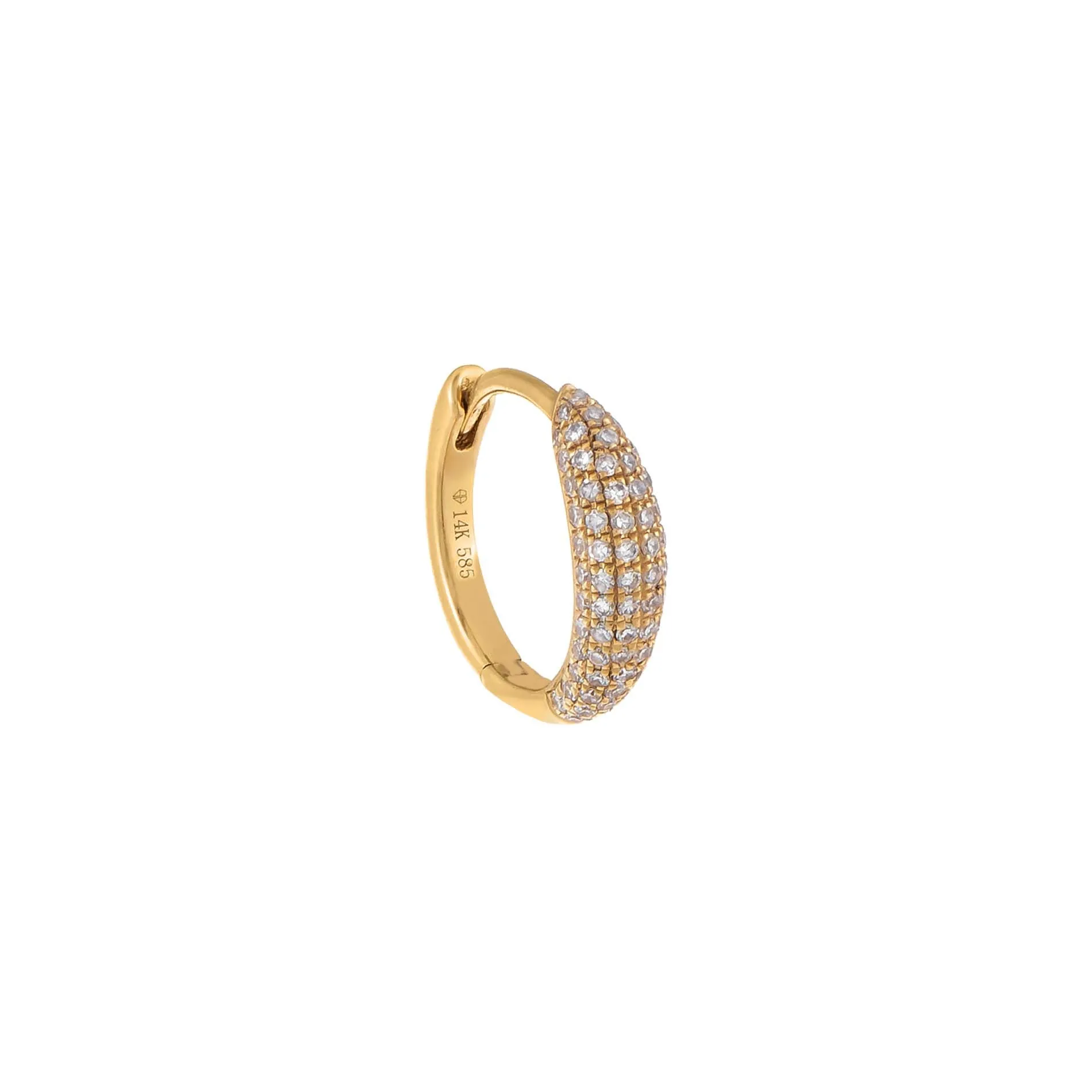 Diamond Pavé Hollow Dome Huggie Earring 14K
