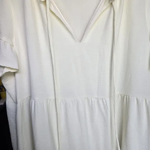 DKNY buttercup yellow flowy tiered tie front dress.​