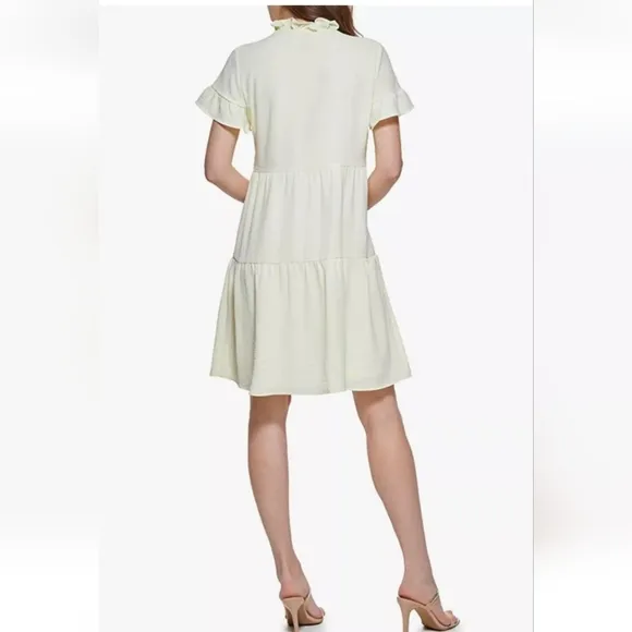 DKNY buttercup yellow flowy tiered tie front dress.​
