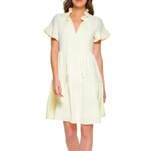 DKNY buttercup yellow flowy tiered tie front dress.​