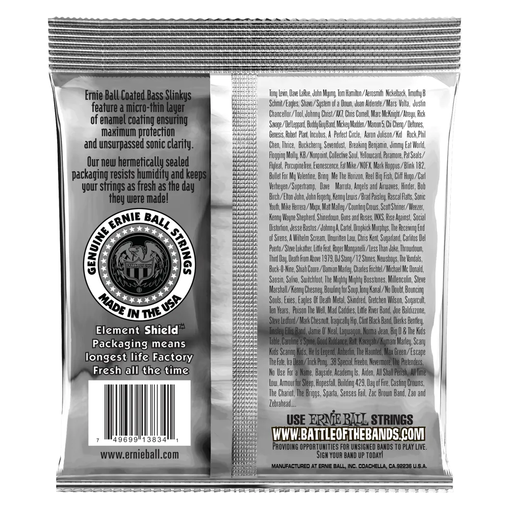 Ernie Ball Super Slinky Coated Electric Bass Strings - 45-100 Gauge