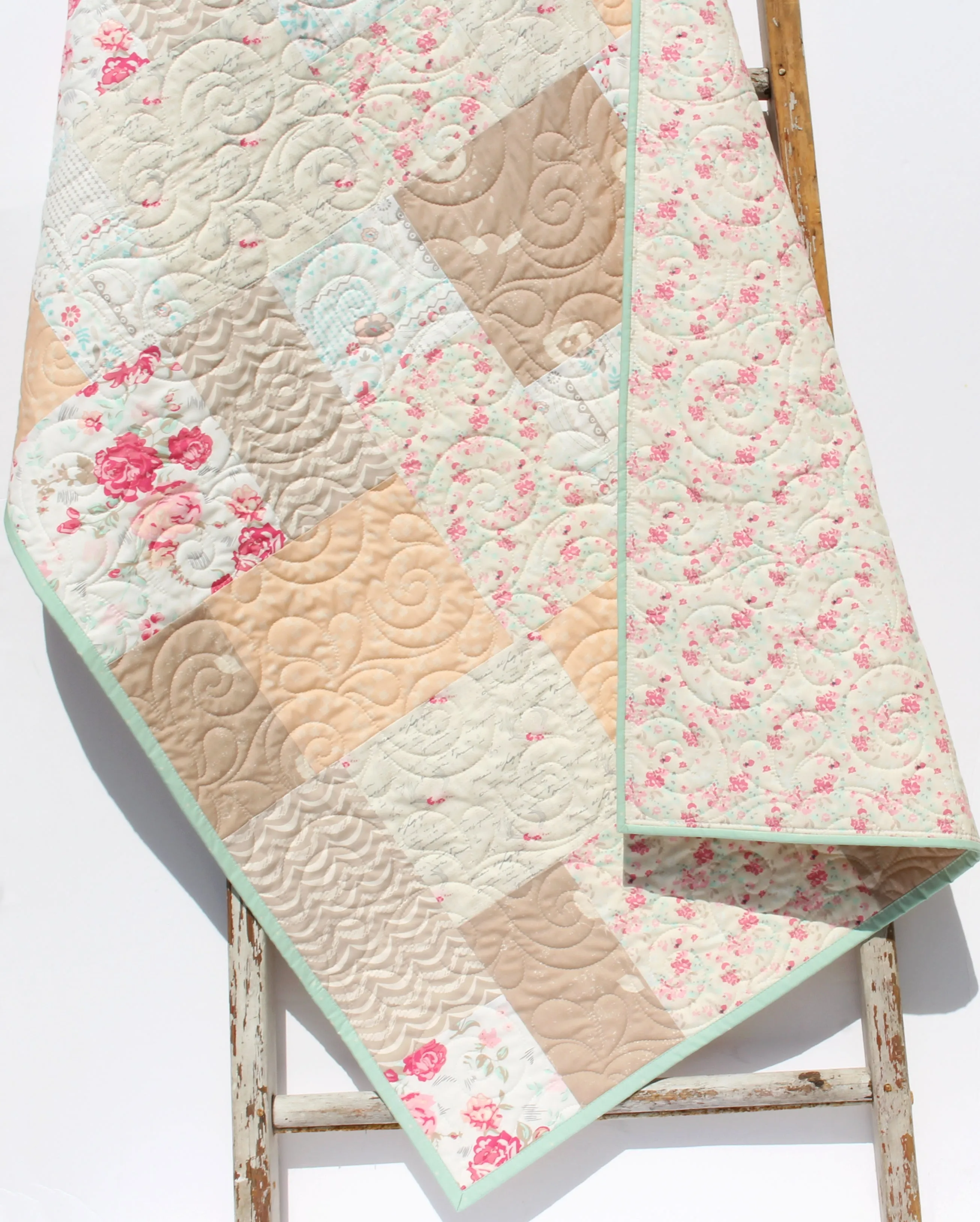 Farmhouse Baby Quilt, Minky Floral Blanket, Roses Crib Bedding, Vintage Chic Flowers