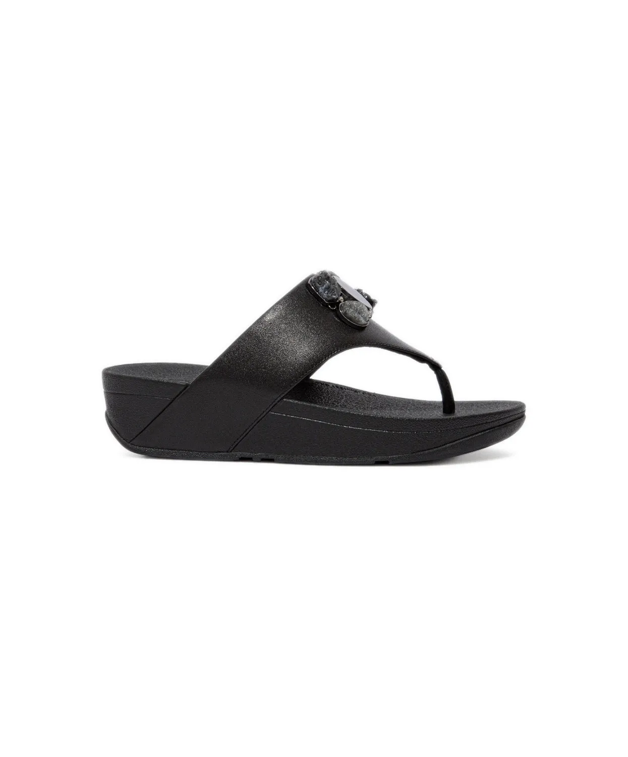 FitFlop Rosa Stone-Cluster Leather Toe Post Sandals Black