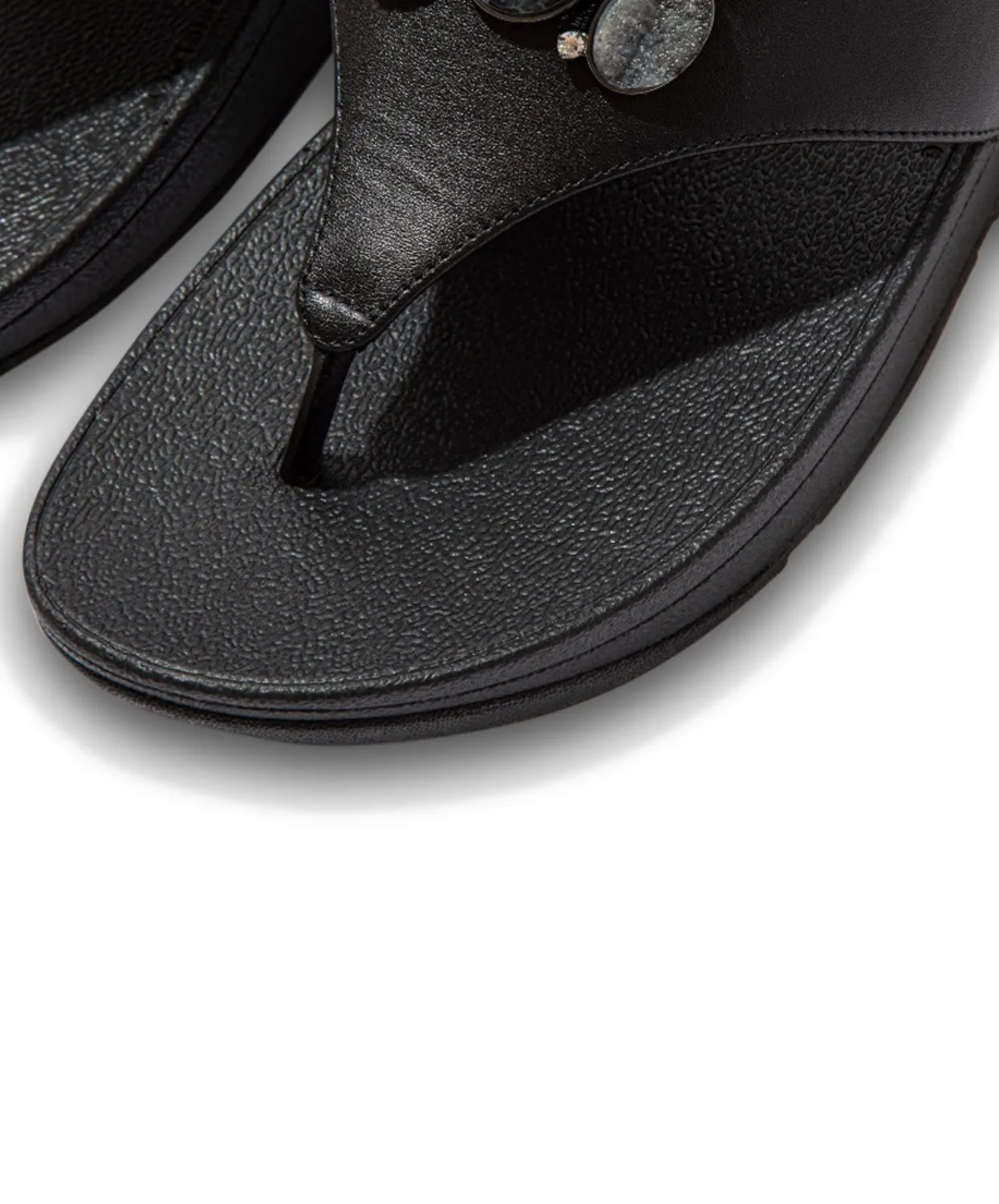 FitFlop Rosa Stone-Cluster Leather Toe Post Sandals Black