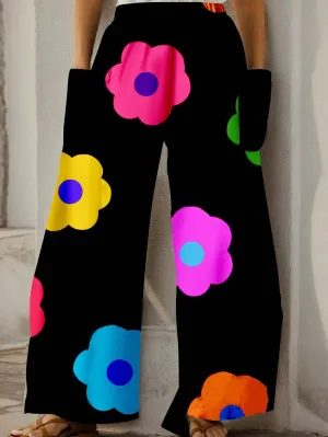 Flower Power Black Print Pants for Curvy Gals