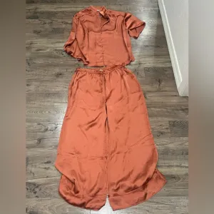Free People dreamy day set Rust Orange Satin Two-Piece Set