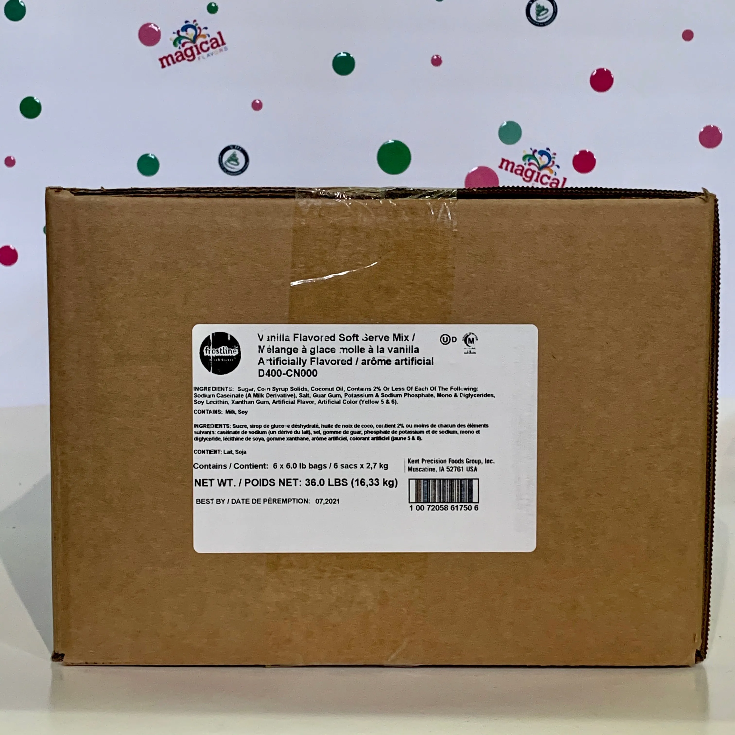 Frostline Vanilla Soft Serve Ice Cream Mix - 6 Lbs. Bag - Case (6 X 6 lbs. Bags) - 56 Cases per Pallet - Canadian Distributor