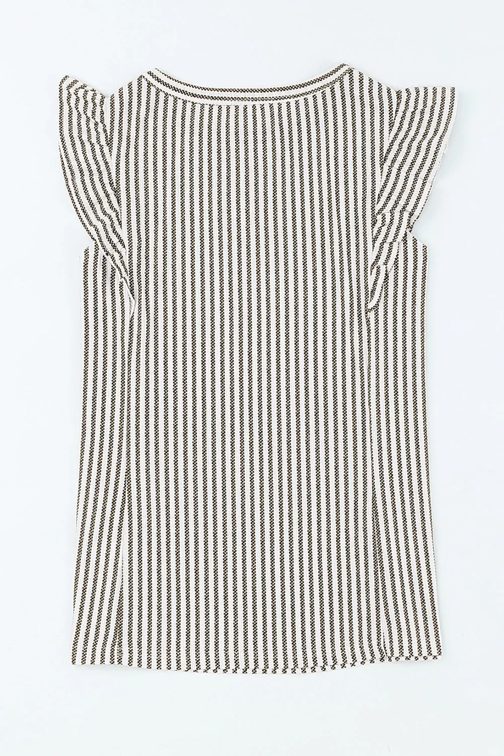 Gray Crew Neck Ruffled Striped Tank Top