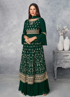Green and Gold Heavy Embroidered Stylish Palazzo Suit
