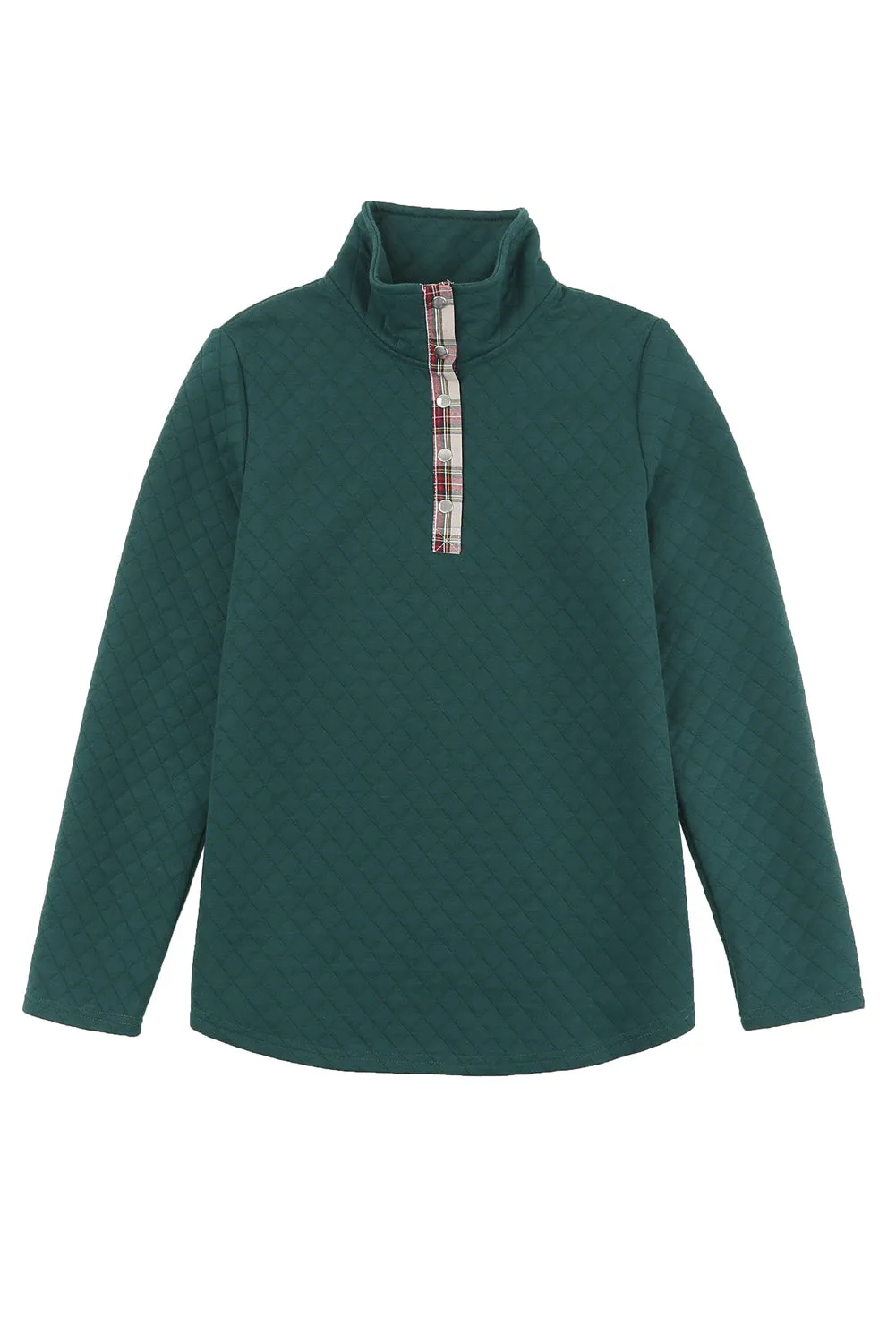 Green Geometric Texture Plaid Trim Sweatshirt