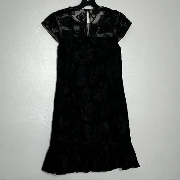 H by Halston Black Floral Motif Bell Hem Dress