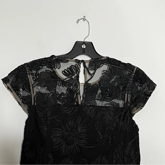 H by Halston Black Floral Motif Bell Hem Dress