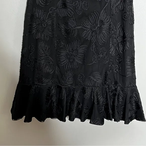 H by Halston Black Floral Motif Bell Hem Dress