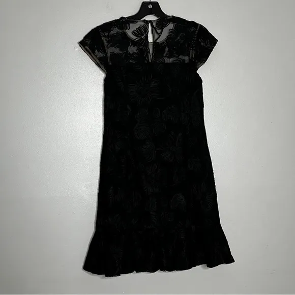 H by Halston Black Floral Motif Bell Hem Dress