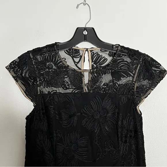 H by Halston Black Floral Motif Bell Hem Dress